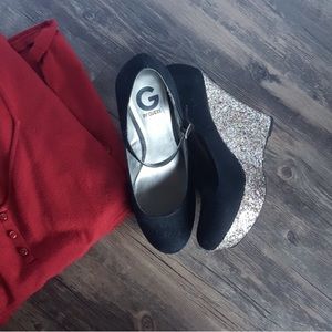 G by Guess multi glitter wedge heel